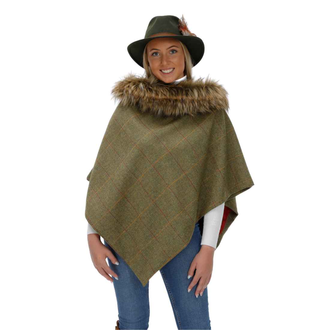 Megan Regular Faux-Fur Collar Cape by Grace and Dotty