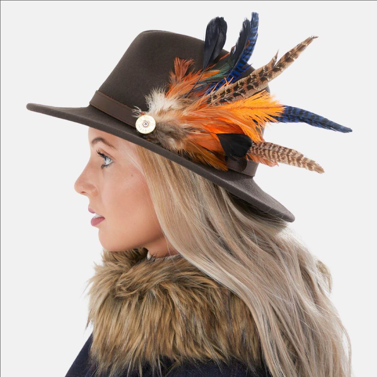 Lucy Brown Fedora Hat with Feathers - Grace and Dotty