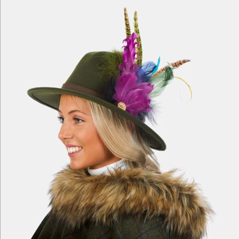 Gia Green Fedora Hat With Feathers