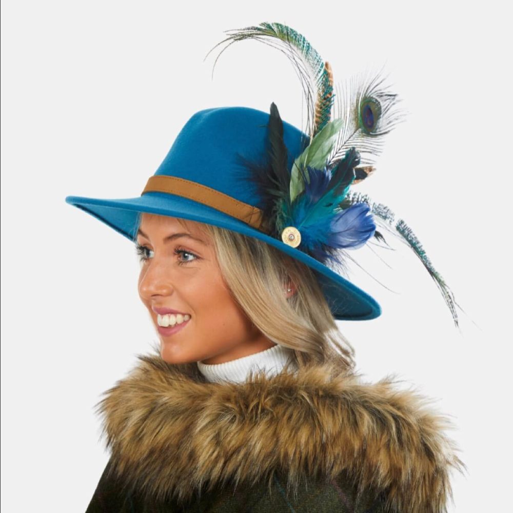 Hattie Teal Fedora With Feathers
