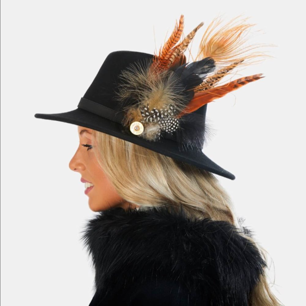 Alora Black Fedora Hat with Feathers - Grace and Dotty