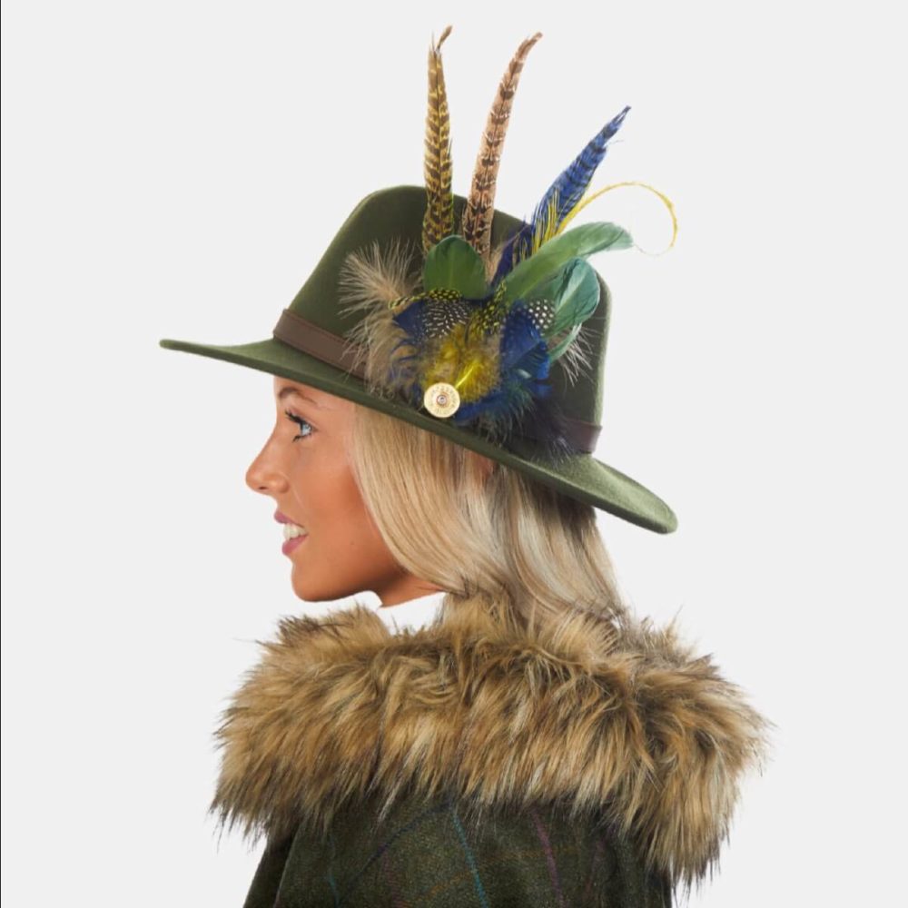 Josie Green Fedora Hat With Feathers