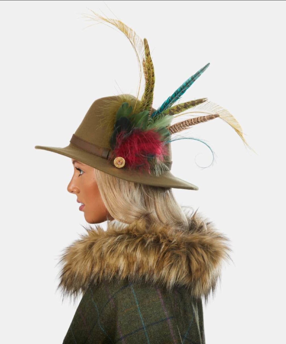 Parker Sage Fedora Hat With Feathers