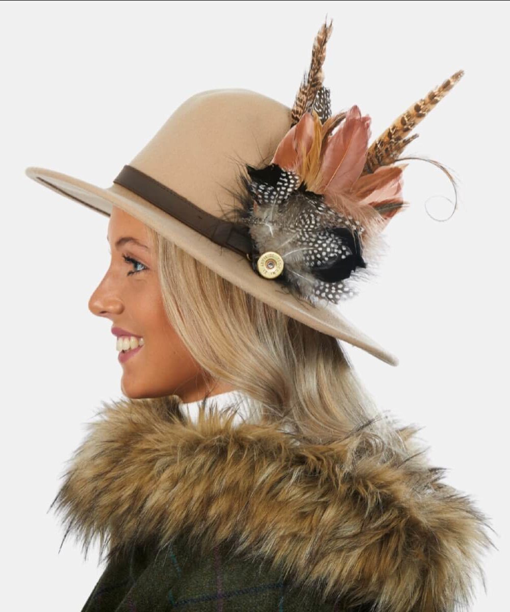 Sienna Beige Fedora Hat With Feathers