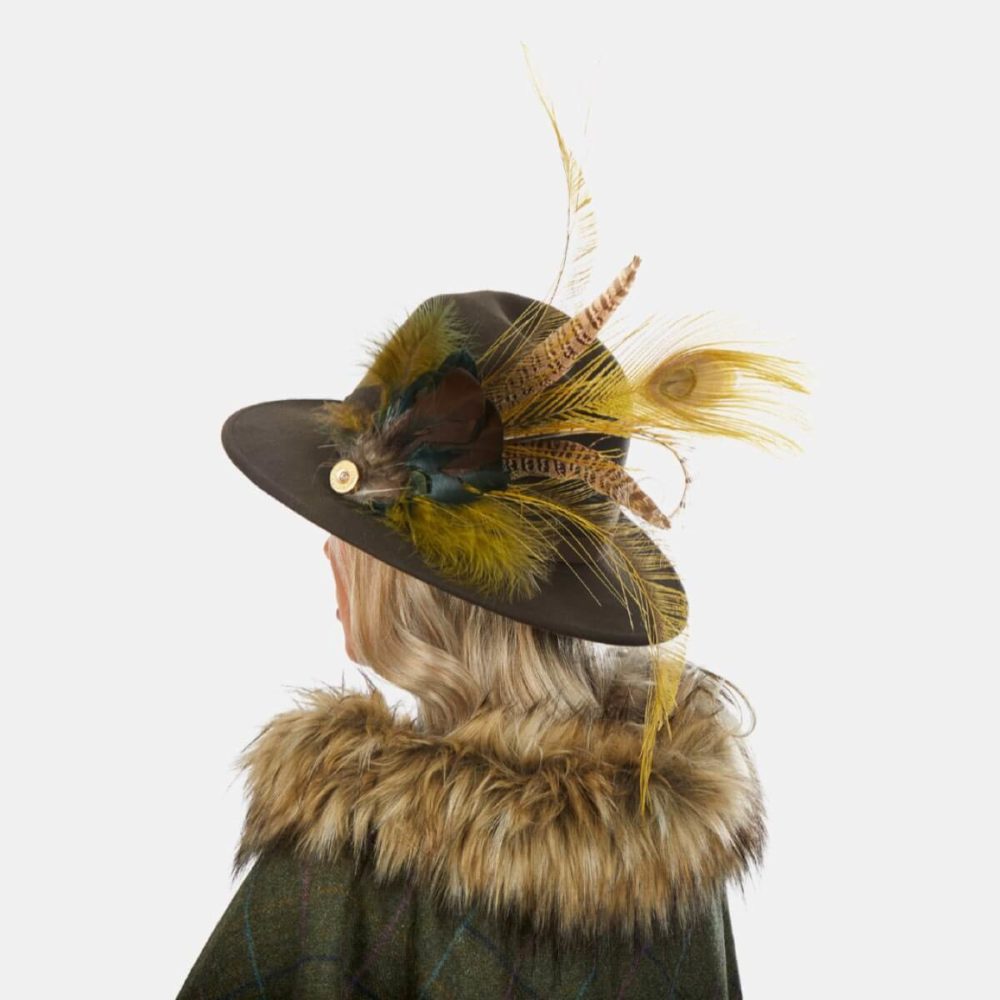 Zaria Green Fedora Hat With Feathers