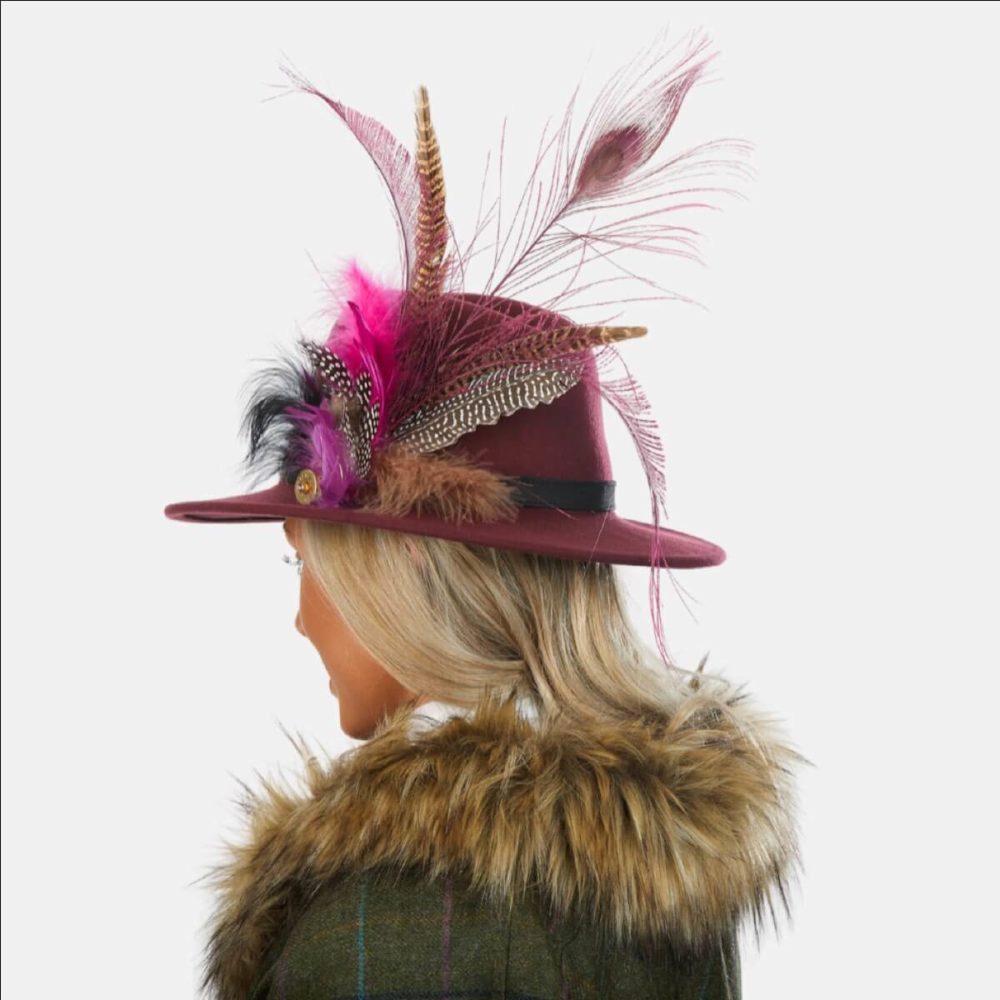 Nova Maroon Fedora Hat With Feathers