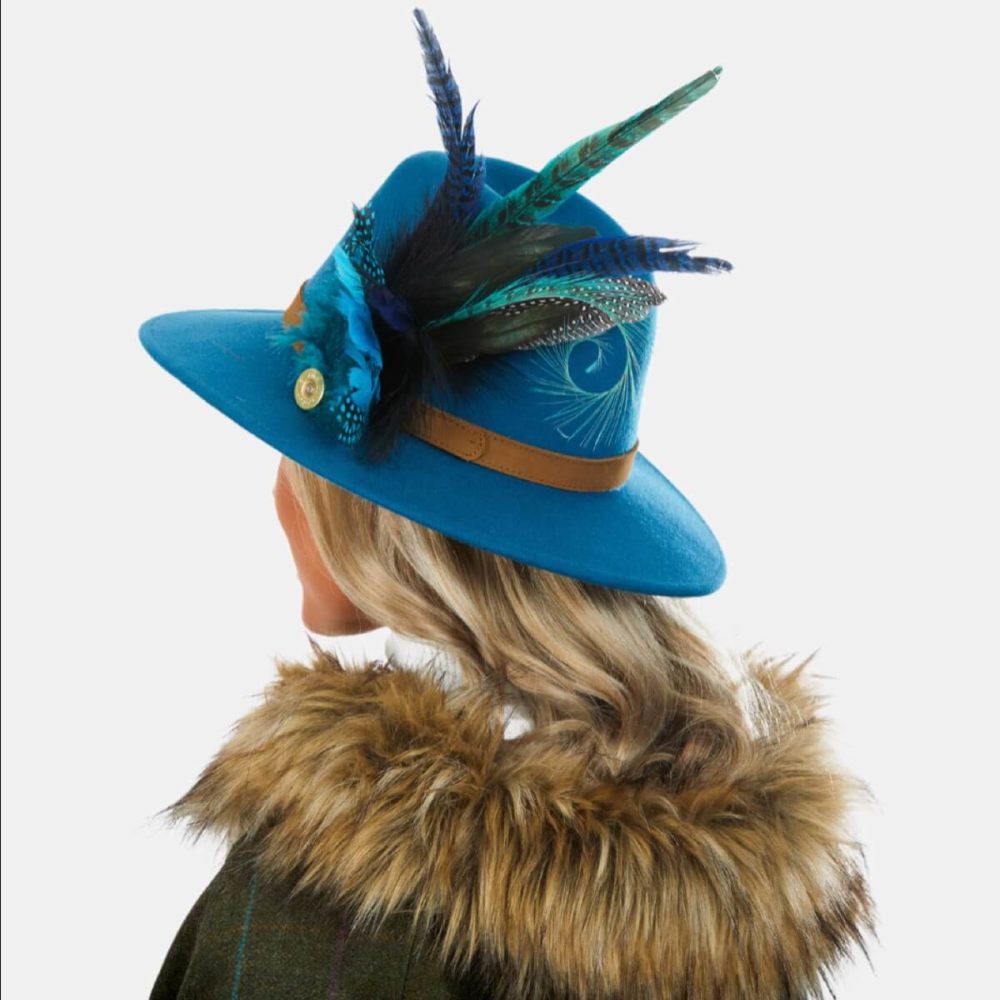 Ellis Teal Fedora Hat With Feathers