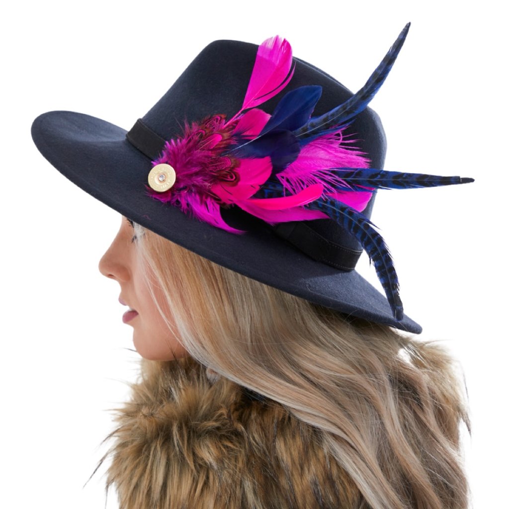 Celia Navy Fedora Hat With Feathers