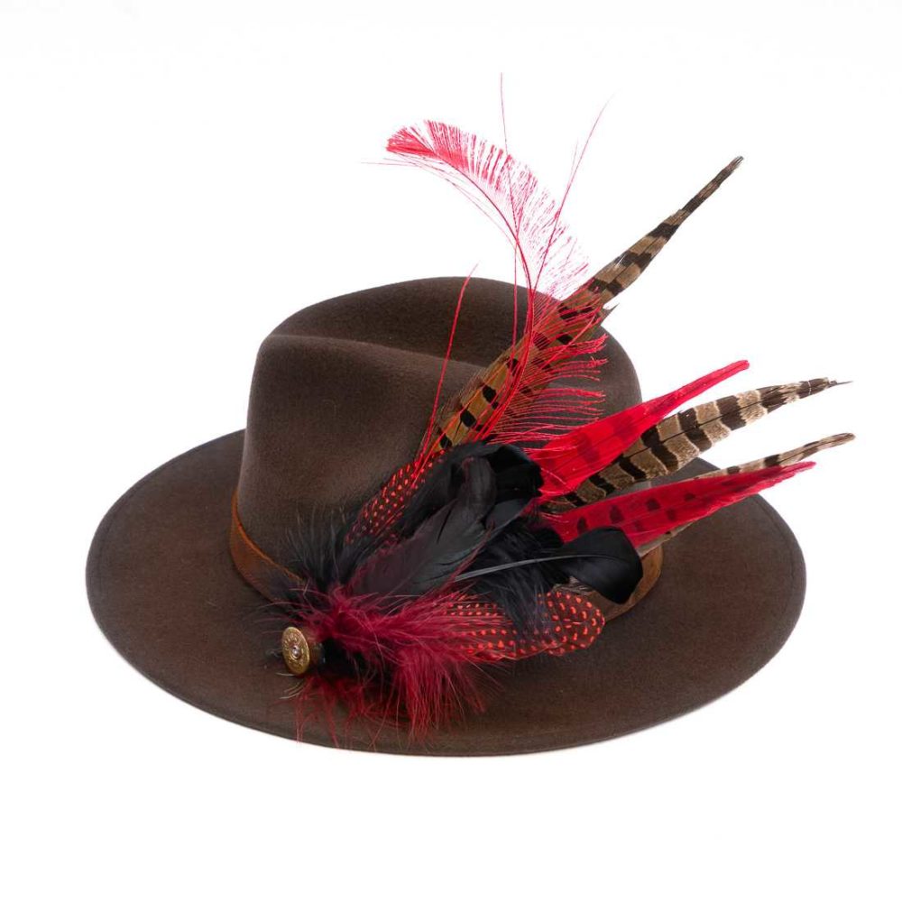 Brown Fedora with Feathers