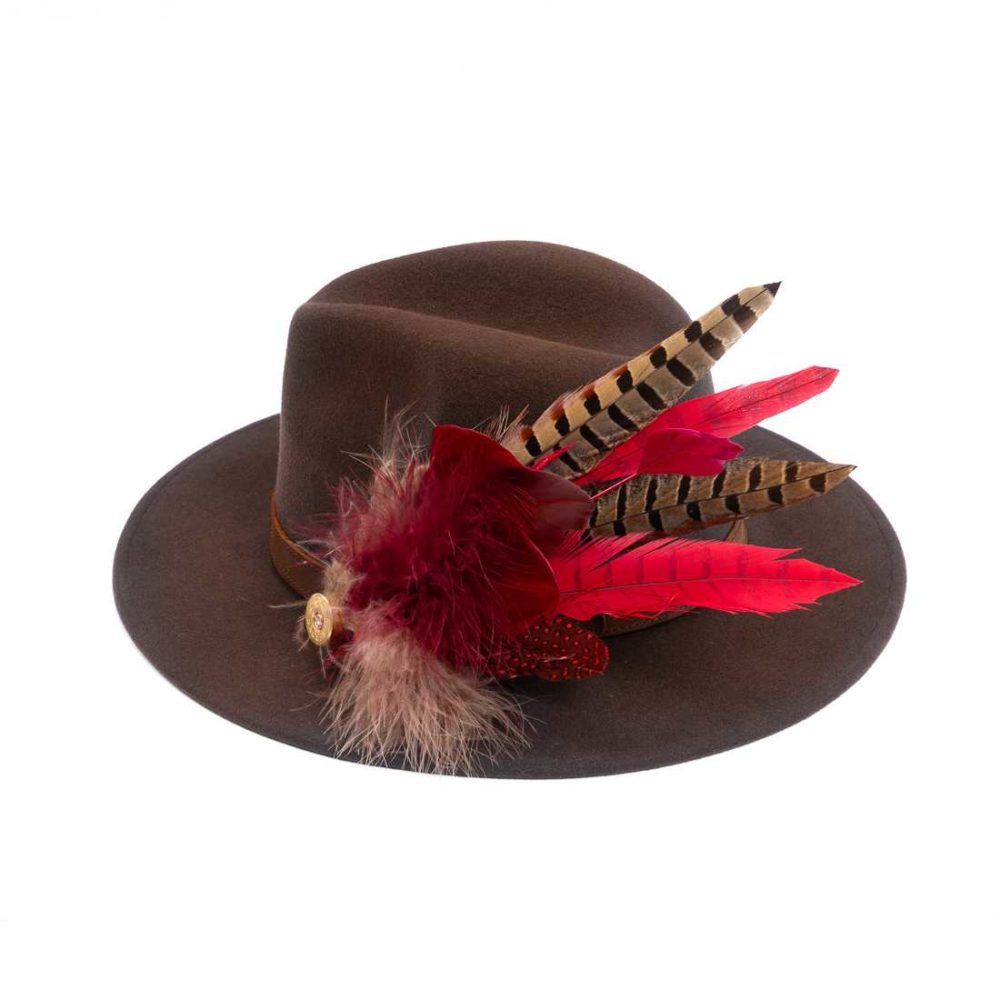 Brown Fedora with Feathers