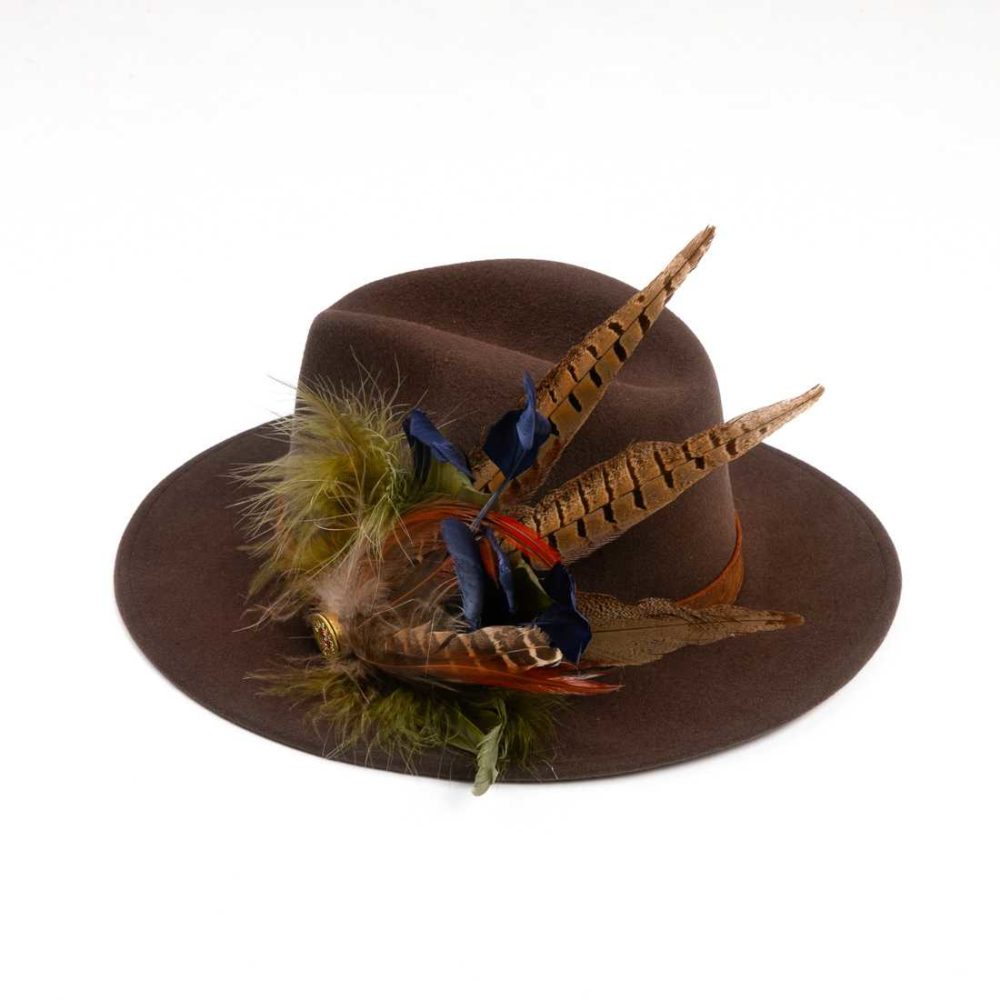 Brown Fedora with Feathers