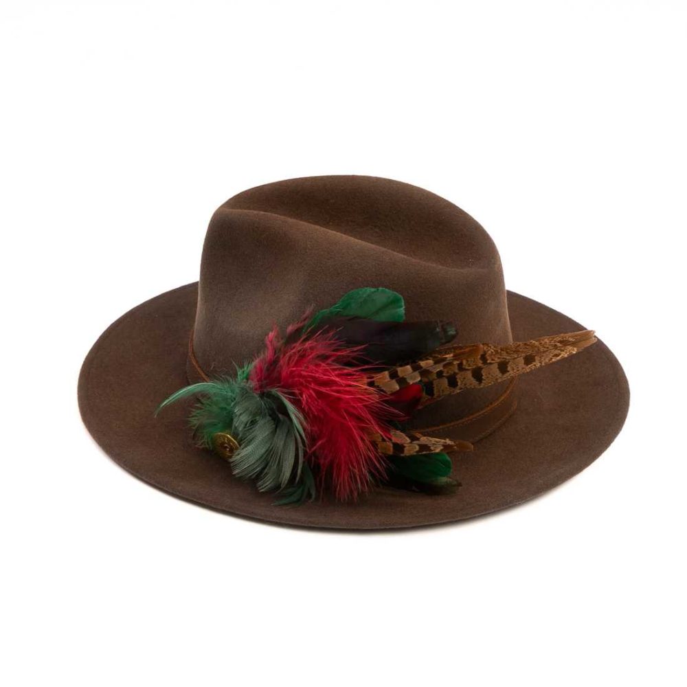 Brown Fedora with Feathers