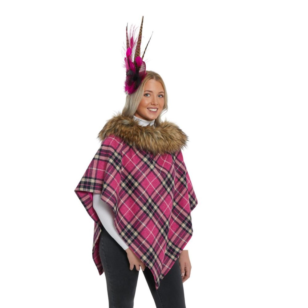 Barbs Regular Length Tweed and Natural Faux-Fur Collar Cape