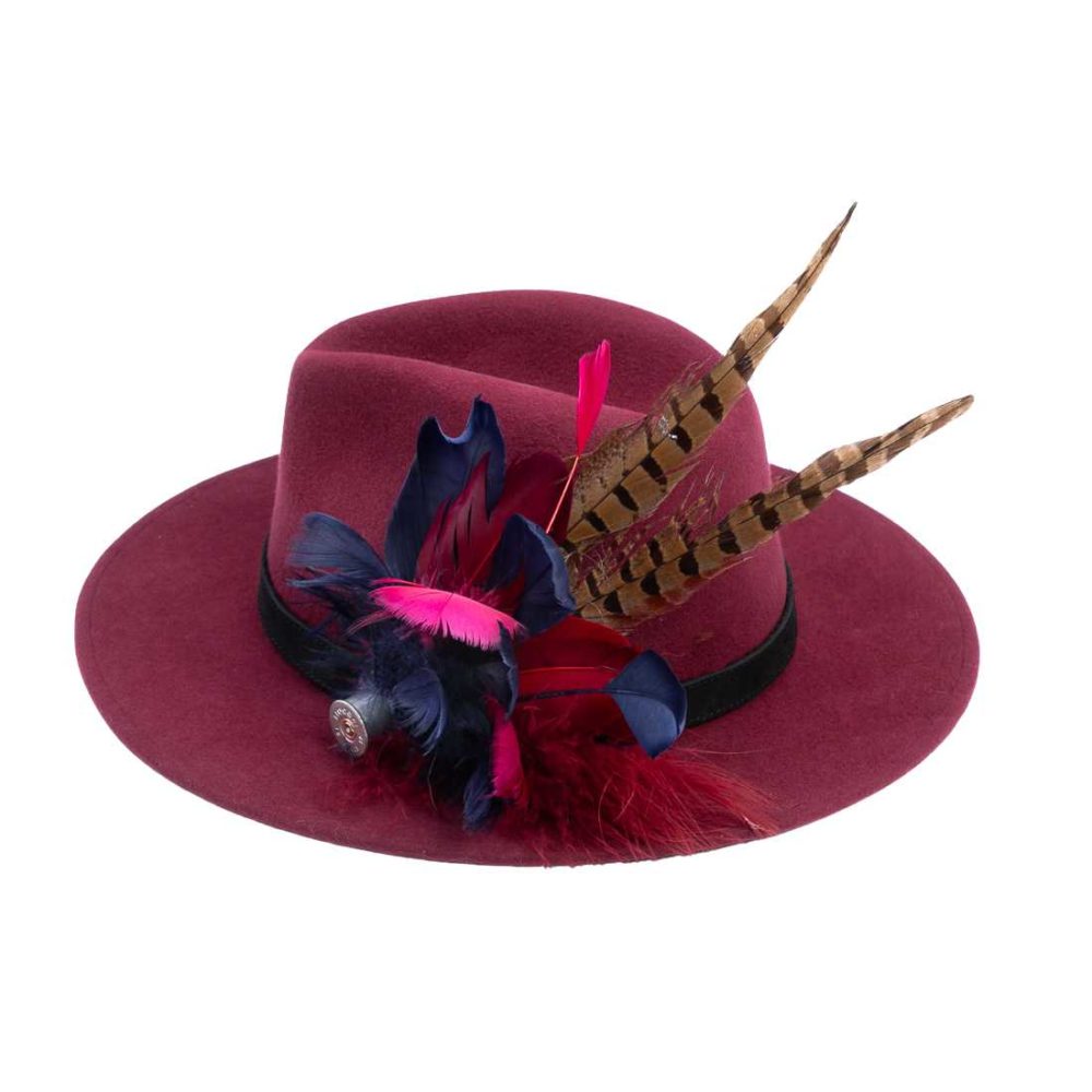 Maroon Fedora with Feathers