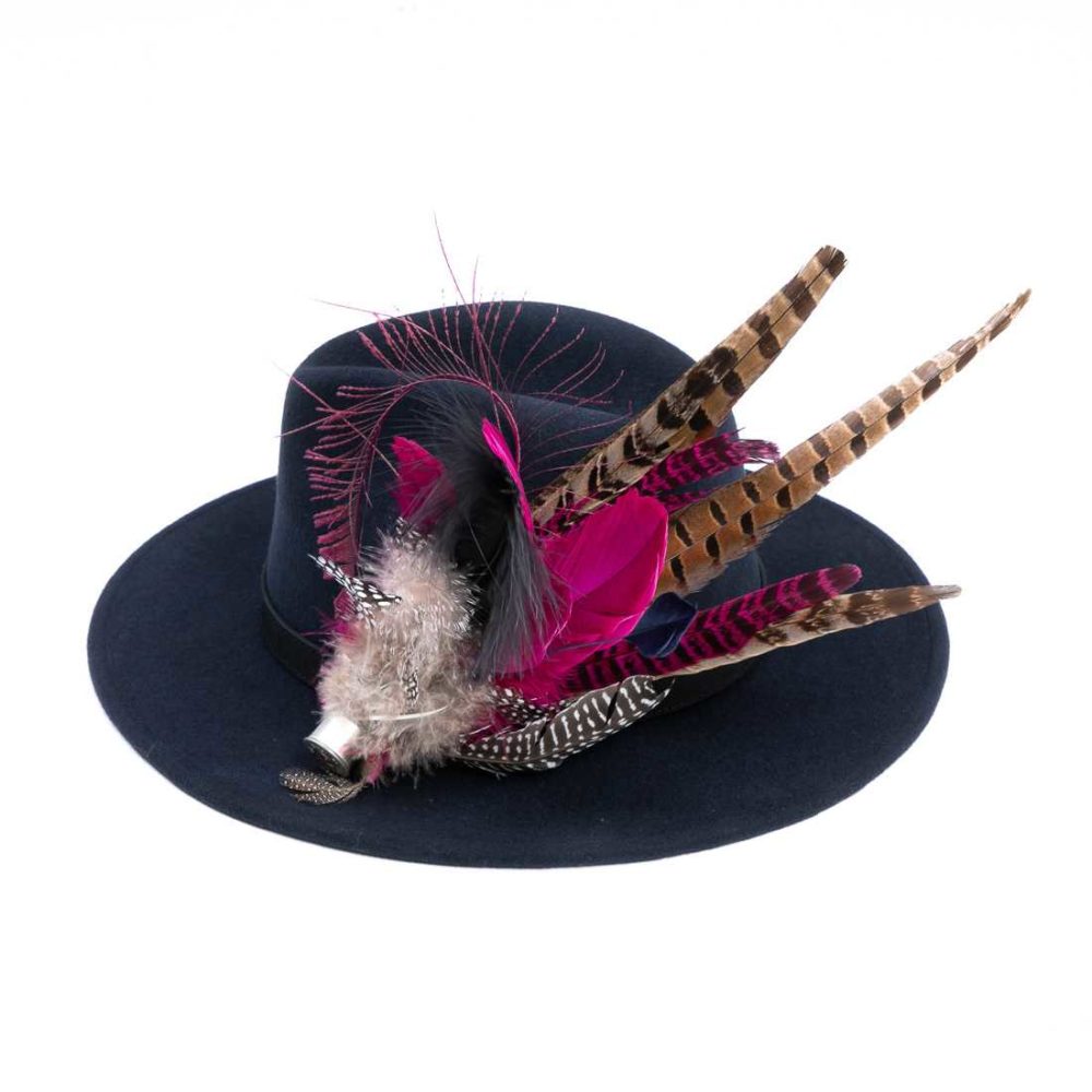 Navy fedora with Feathers