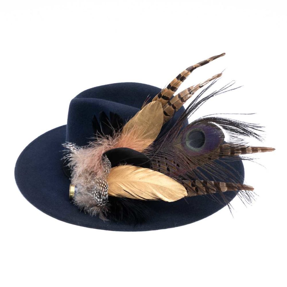 Navy fedora with Feathers