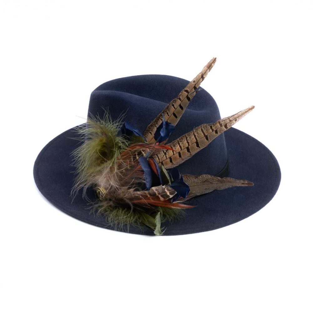 Navy fedora with Feathers