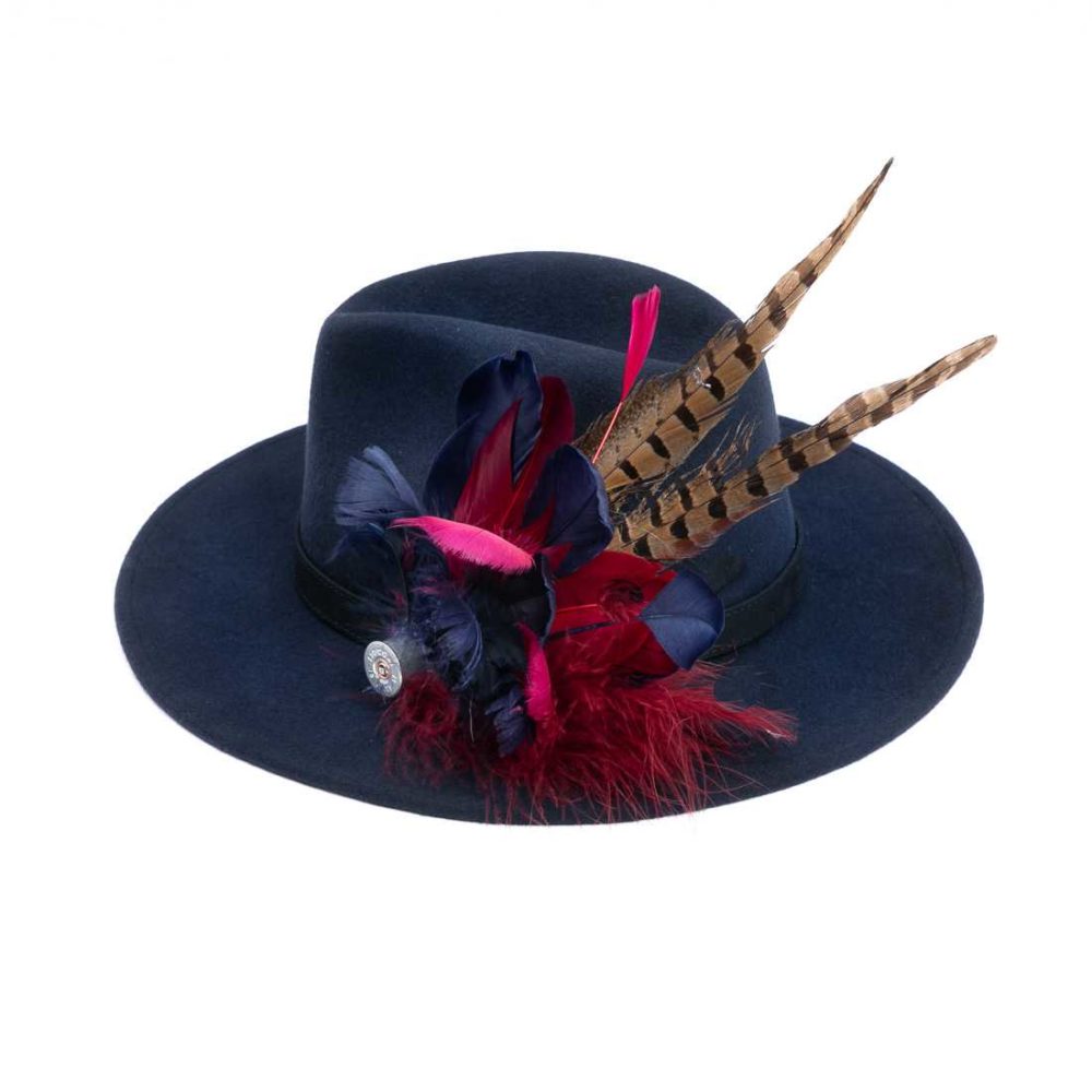 Navy fedora with Feathers