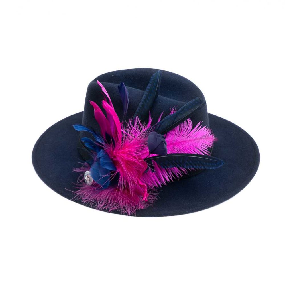 Navy fedora with Feathers