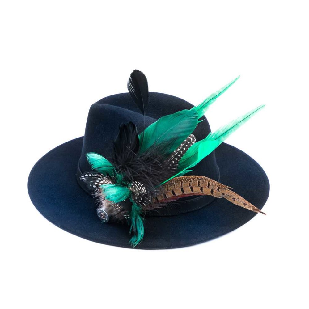 Navy Fedora with Feathers