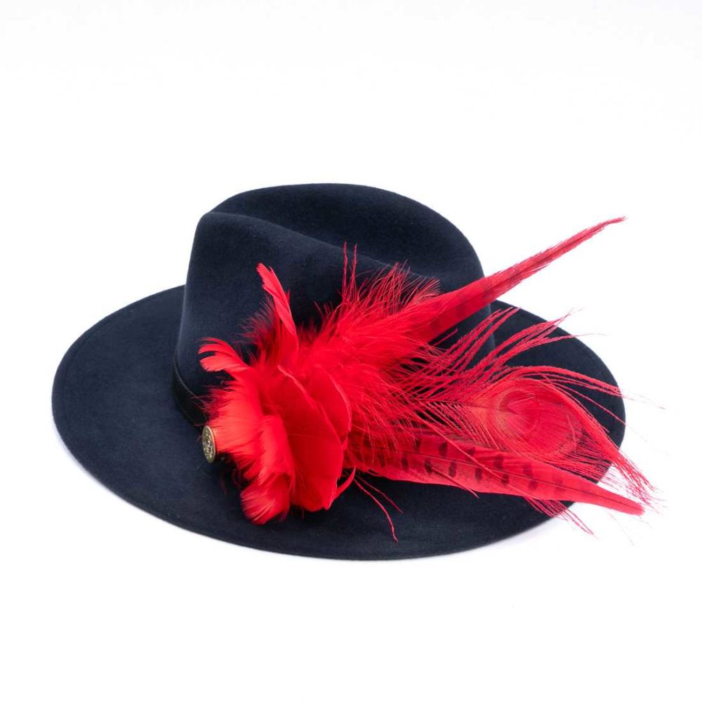 Navy fedora with Feathers