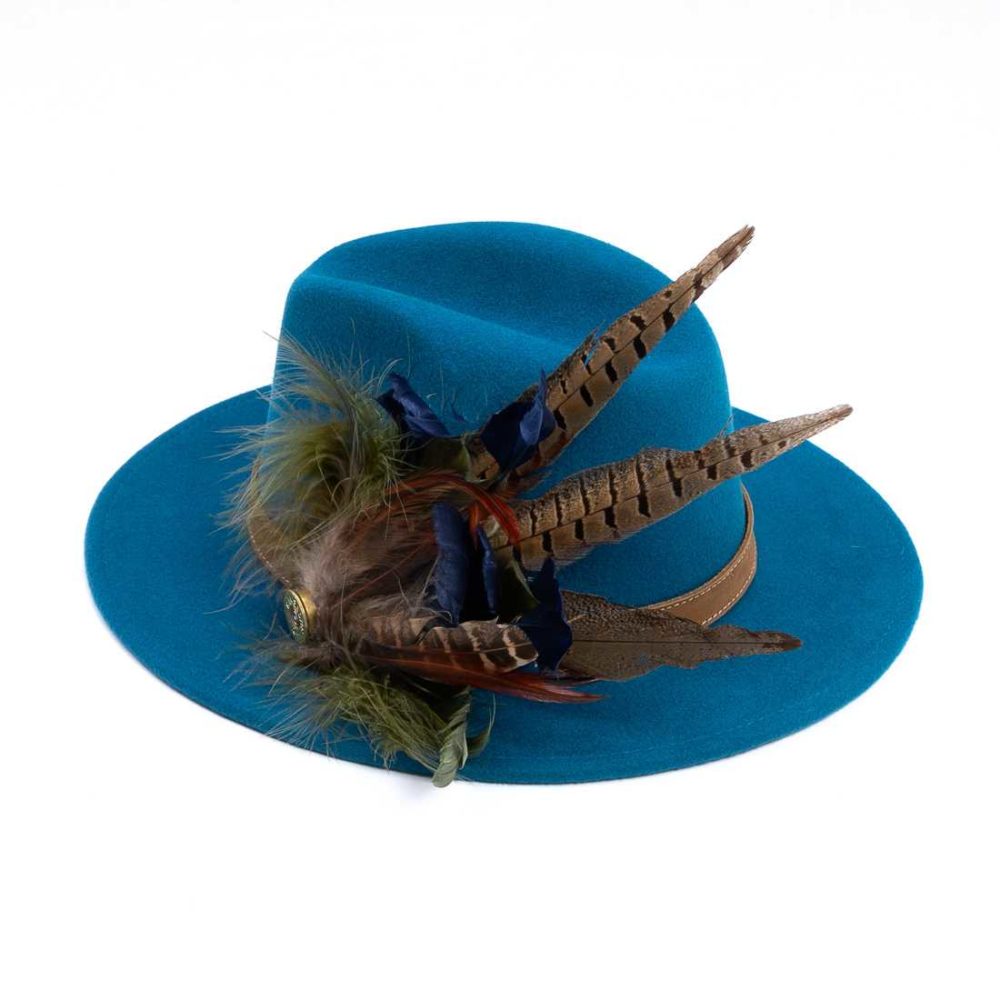 Teal Fedora with Feathers