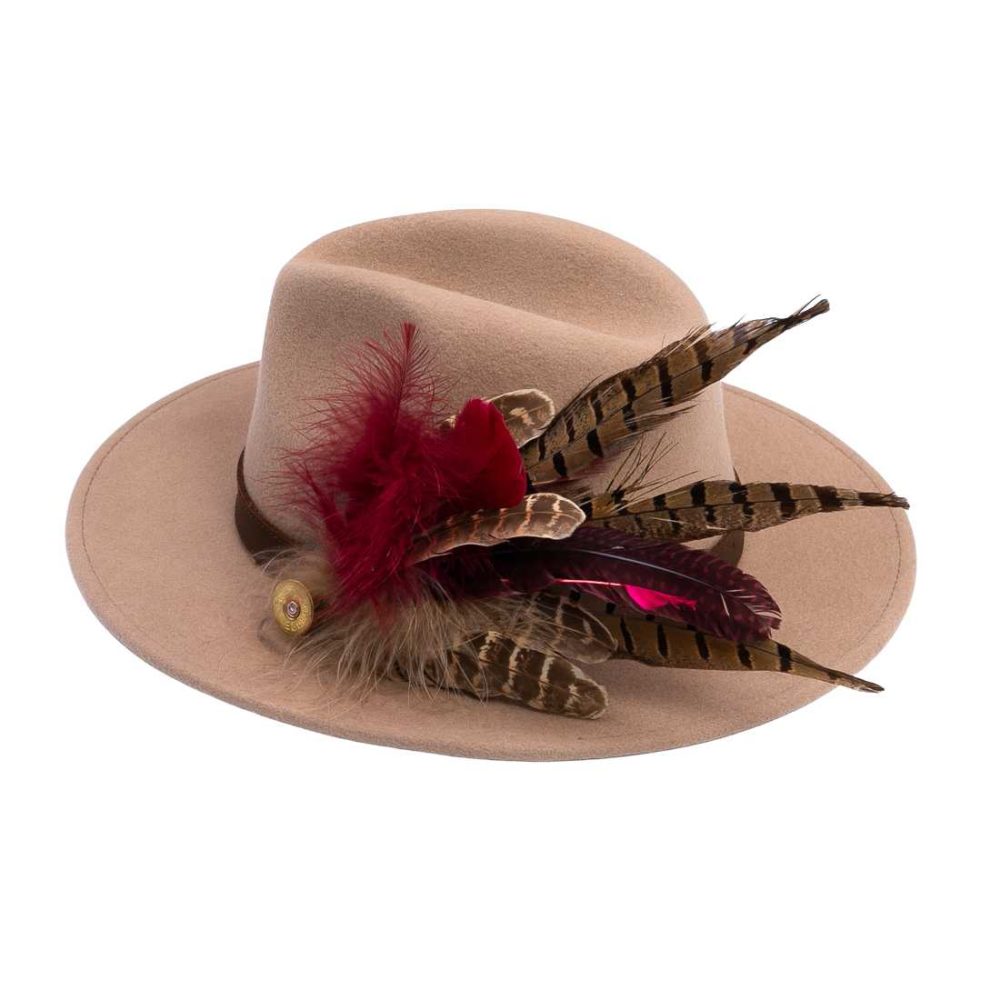 Beige Fedora with Feathers