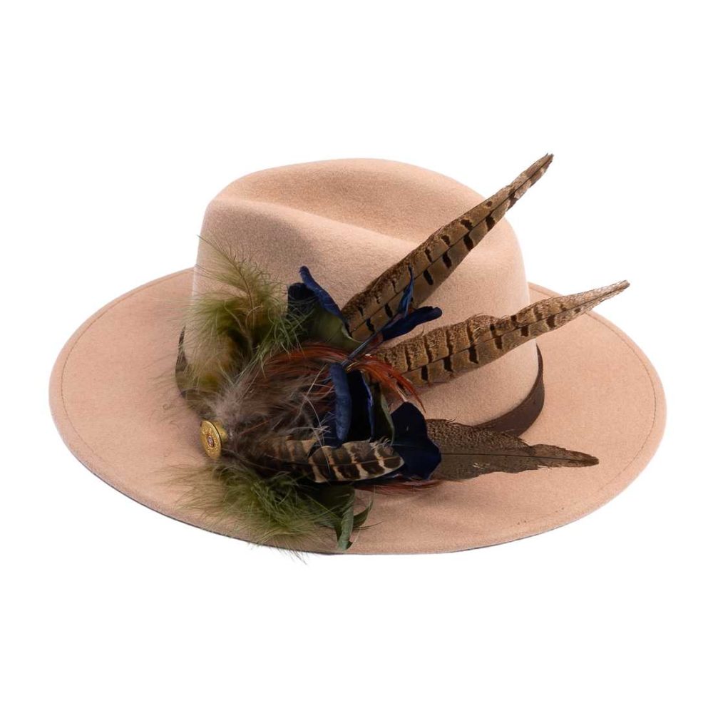Beige Fedora with Feathers