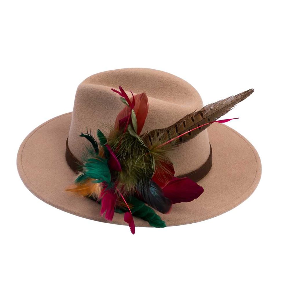 Beige Fedora with Feathers