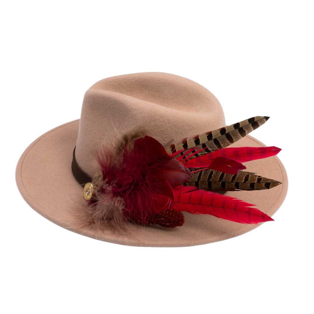 Beige Fedora with Feathers