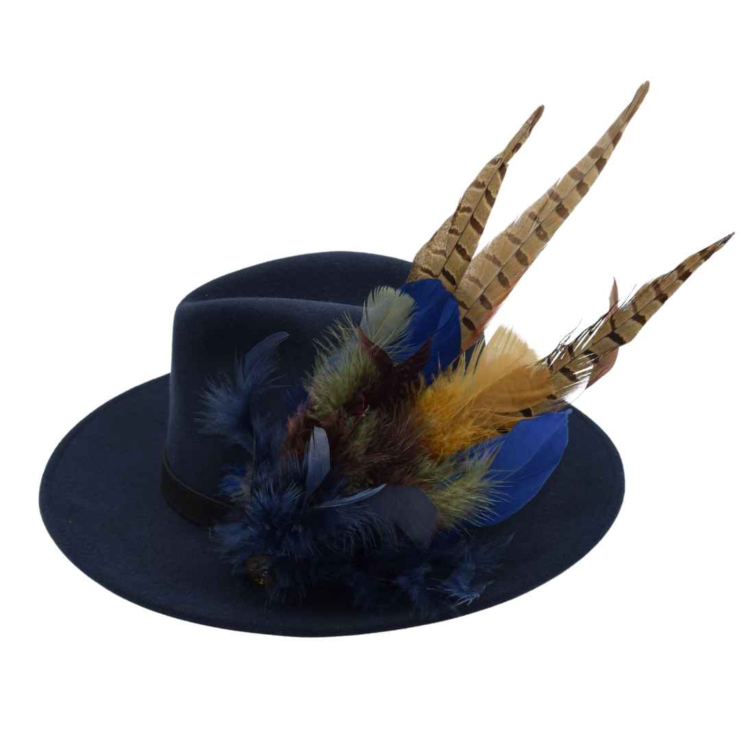 Joyce Navy Fedora Hat with Feathers Grace and Dotty