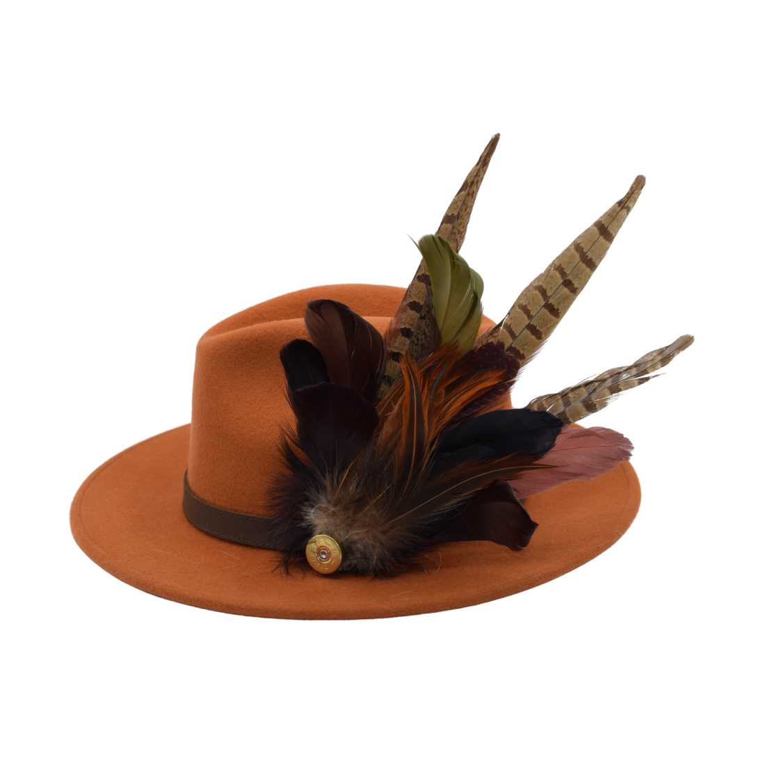 Jude Rust Fedora Hat with Feathers