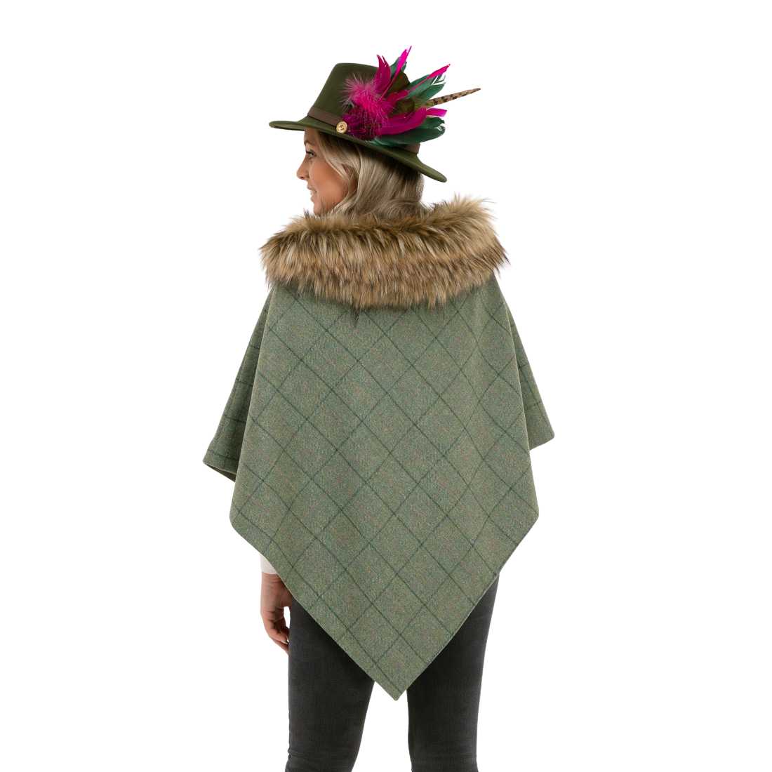 Faux Fur Collar And Trim Cape With Closure