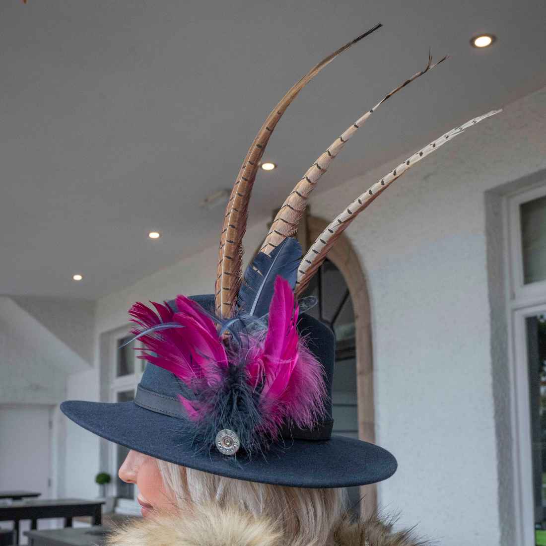Melanie Traditional Navy Fedora with Feathers