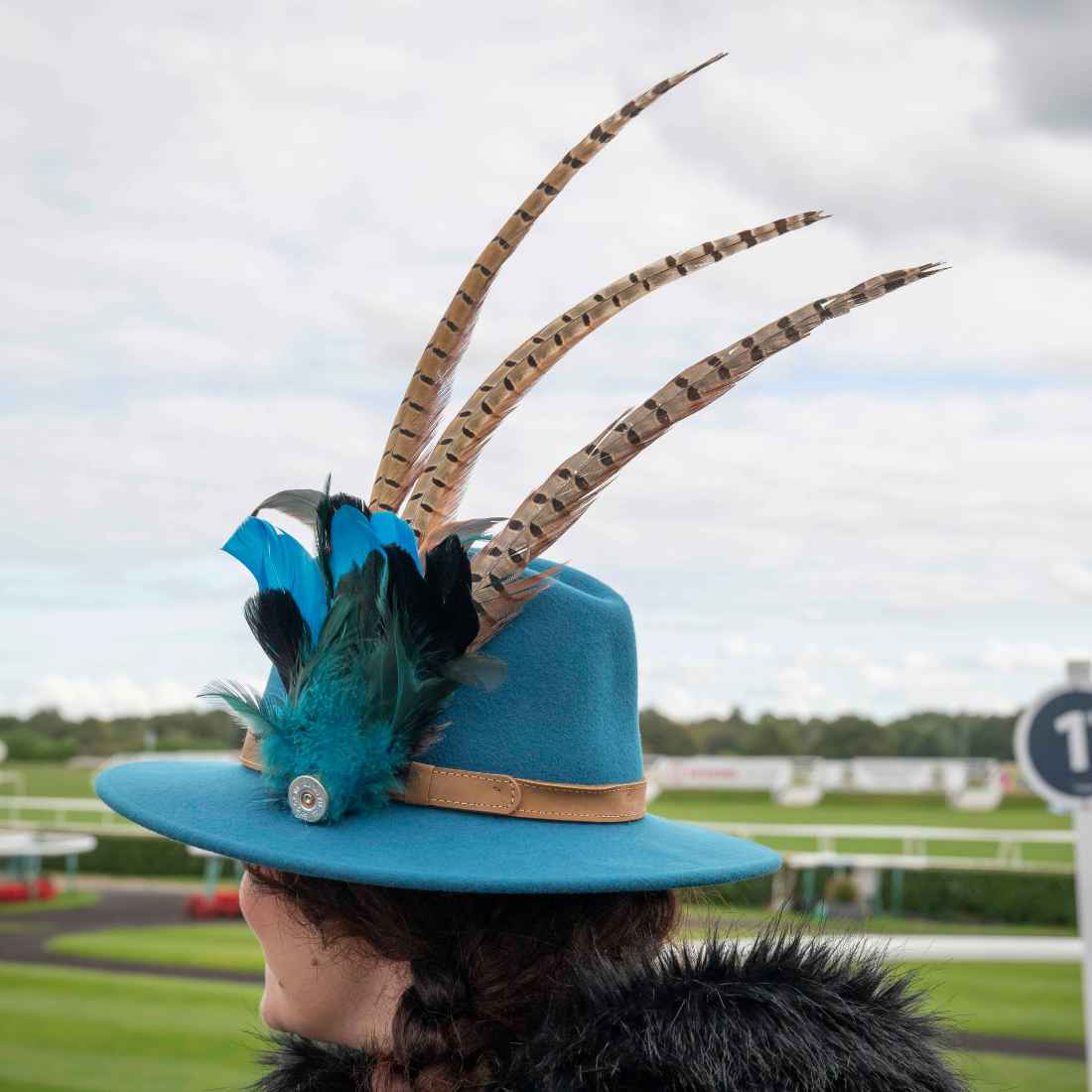Penny Traditional Teal Fedora with Feathers