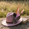 Pale Pink Fedora with Feathers