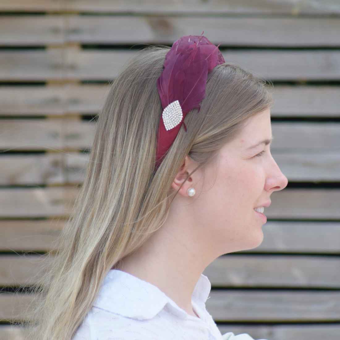 Burgundy Feather Head Band