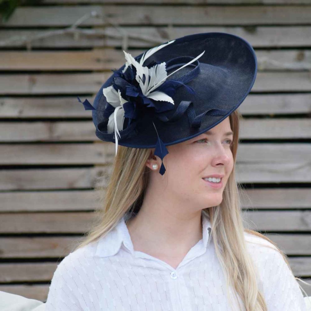 Navy Ivory Hat Side Navy Fascinator Hat