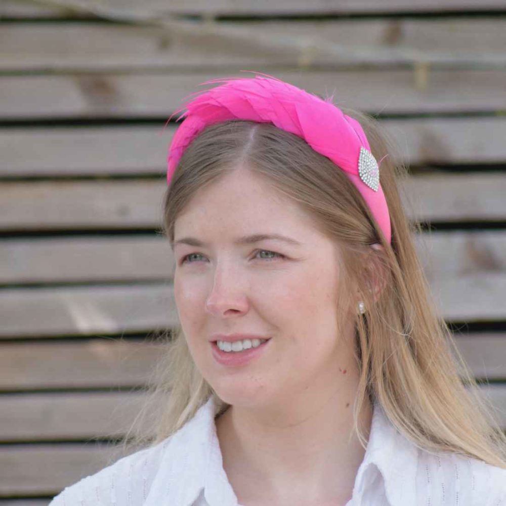 Pink Feather Headband Front Pink Feather Head Band