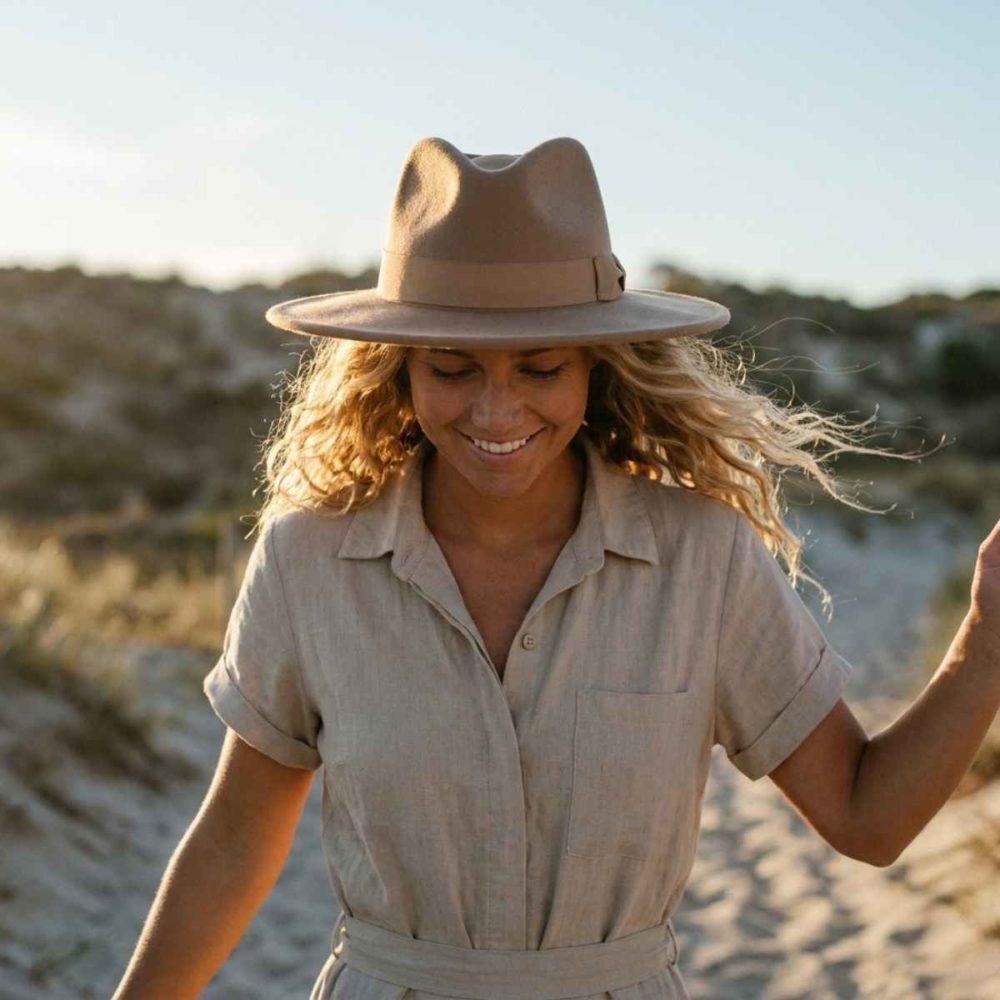 Camel Wide Brimmed Fedora Hat