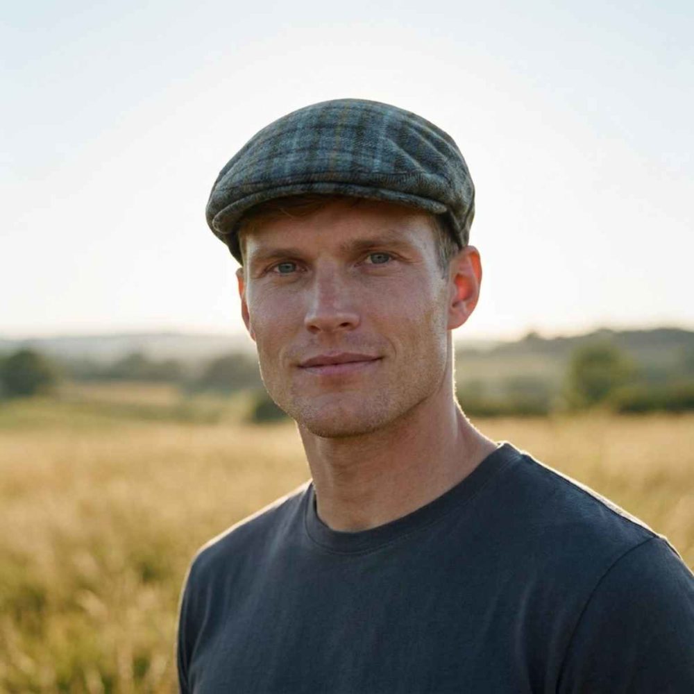 Reduced 1 Aqua Check Traditional Flat Cap