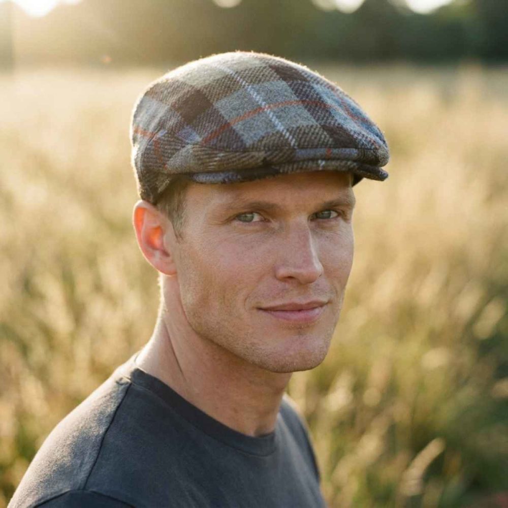 Reduced 1 Brown Check Traditional Flat Cap
