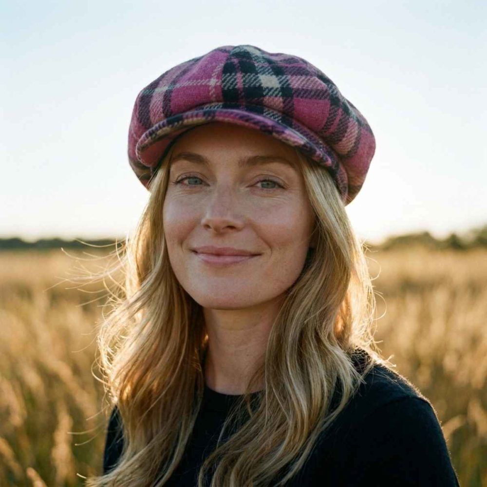 Reduced 1 Pink Check Baker Boy Cap