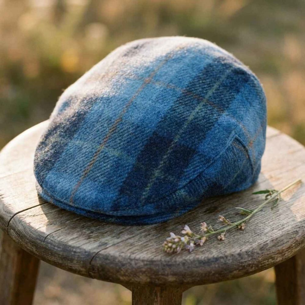 Reduced 2 Blue Check Traditional Flat Cap