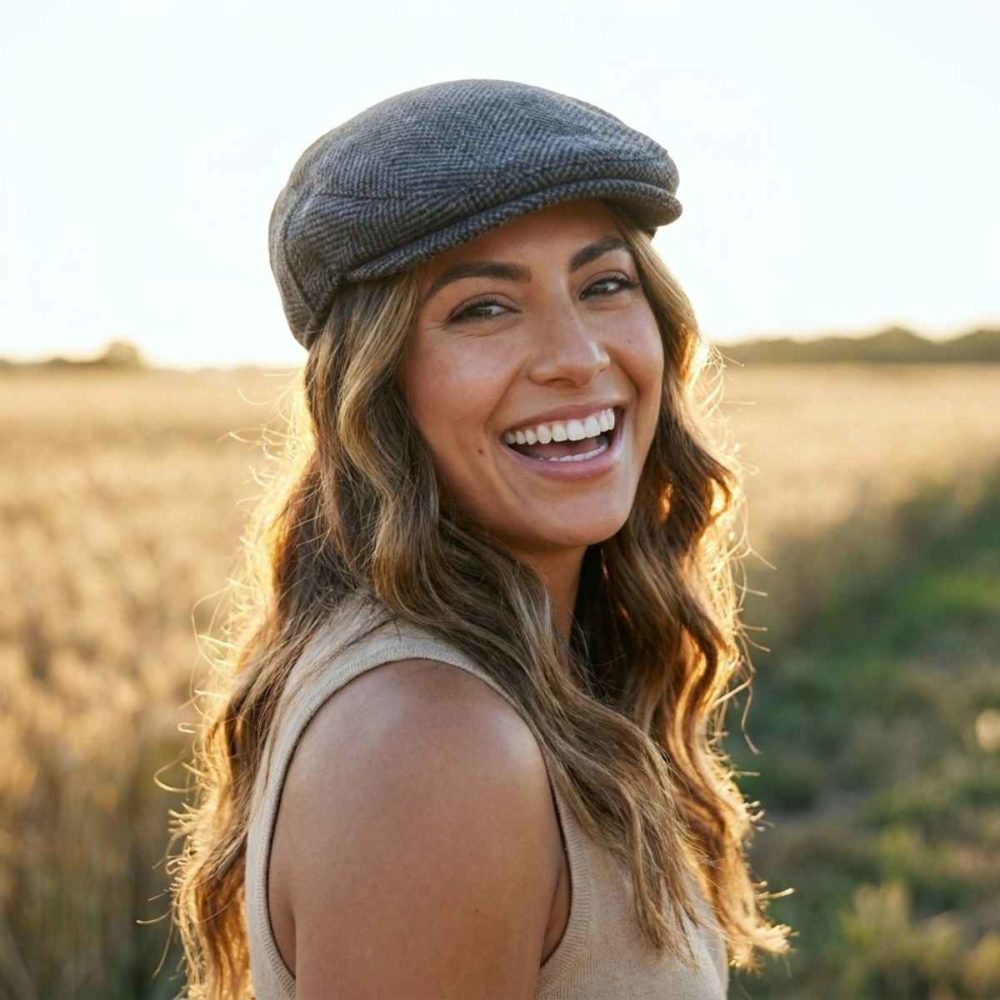 Reduced 2 Grey Herringbone Check Traditional Flat Cap