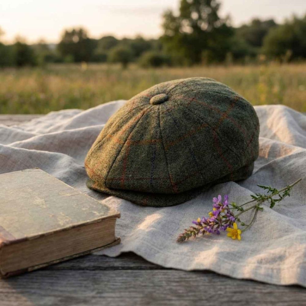 Reduced 2 Forest Green Check Baker Boys Cap
