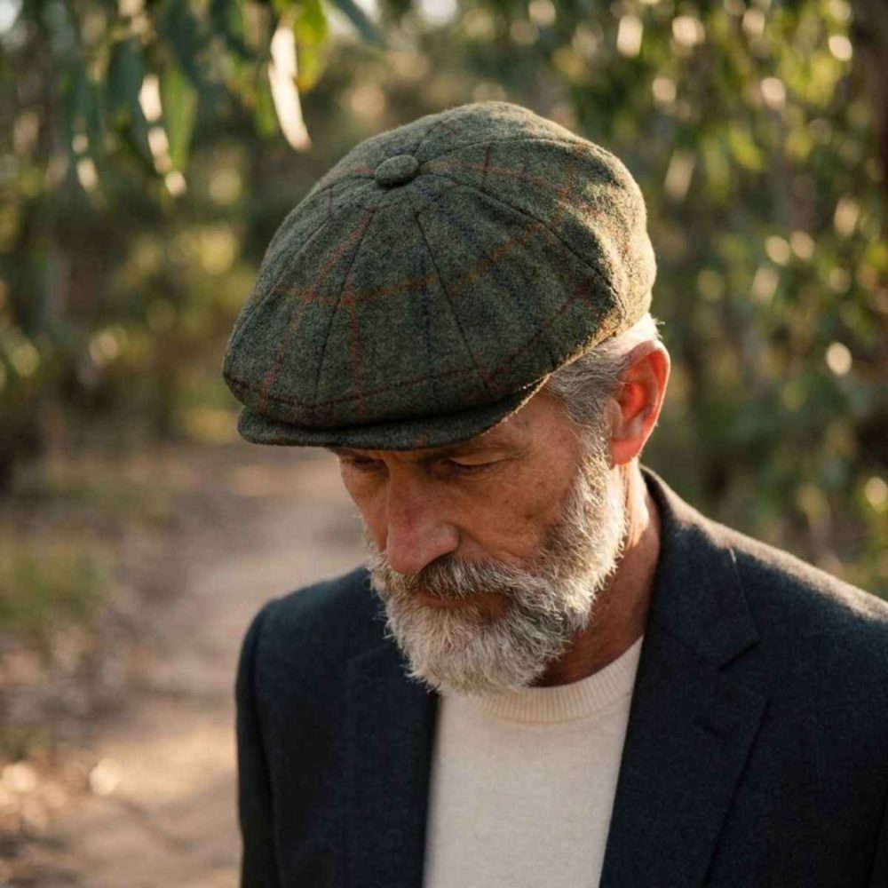 Reduced 3 Forest Green Check Baker Boys Cap