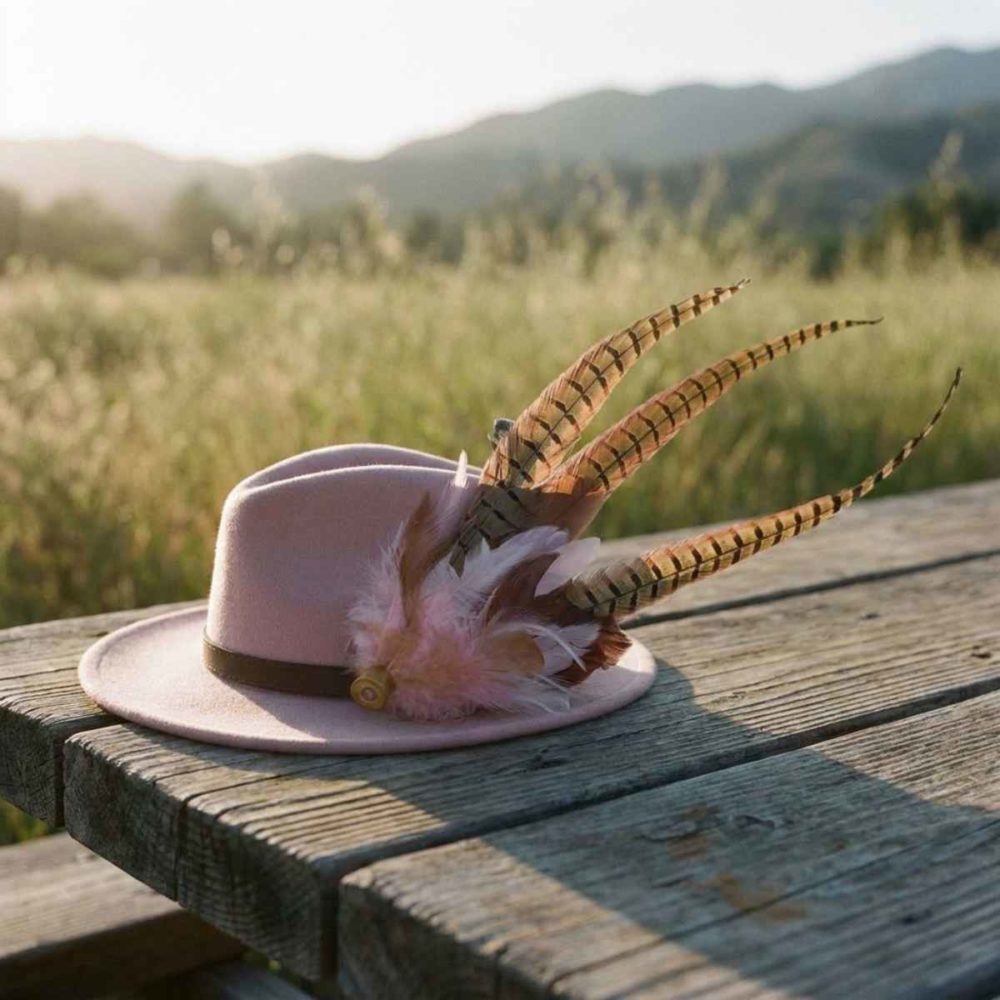 Still Life Pink Fedora with Feathers