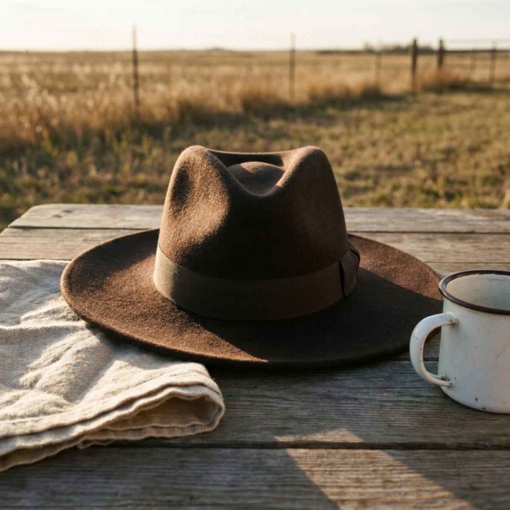 Still Life Web Brown Wide Brimmed Fedora Hat