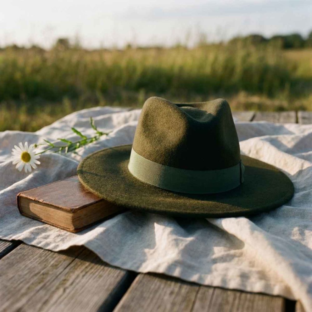 Still Life v2 Green Wide Brimmed Fedora